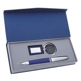 Набор: авторучка и брелок; синий с серебристым; 15,5х8,5х2,5 см; металл